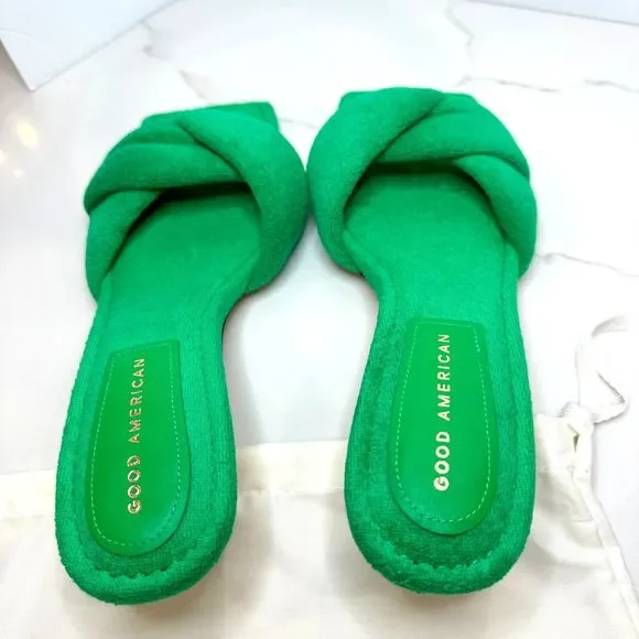 Good American Emerald Green Terry Cloth Kitten Heels - Size 10 - New in Box - Picture 5 of 11
